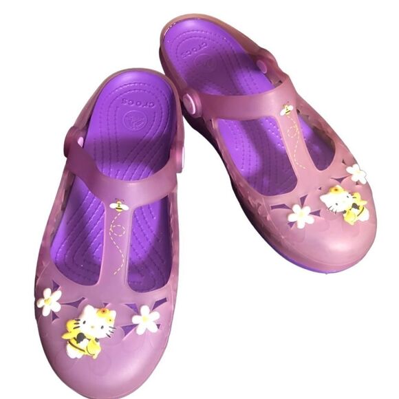 Crocs Hello Kitty shoes Slip on Logo Purple Women’s Size 6 - Picture 1 of 9